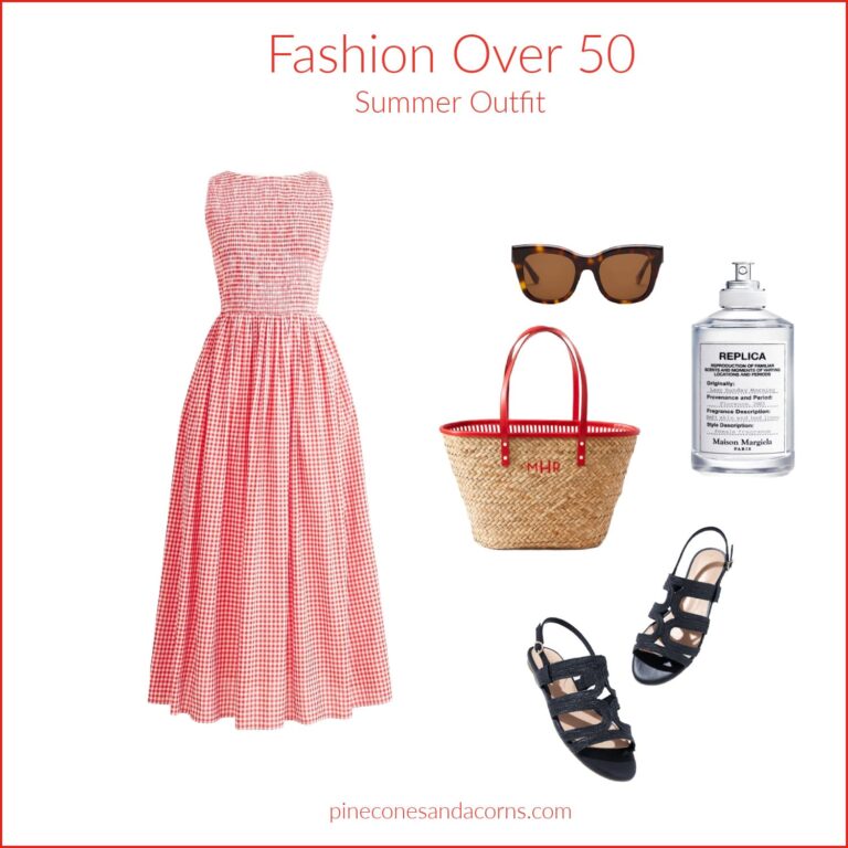 Fashion over 50 red gingham dress outfit for summer