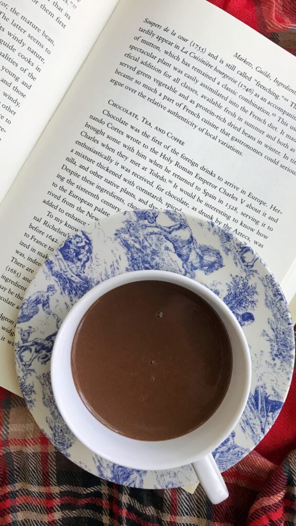 French toile cup of drinking chocolate in soft morning light