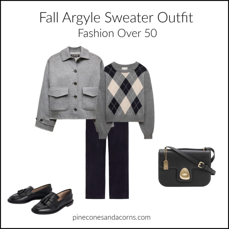 Fall argyle sweater outfit fashion over 50
