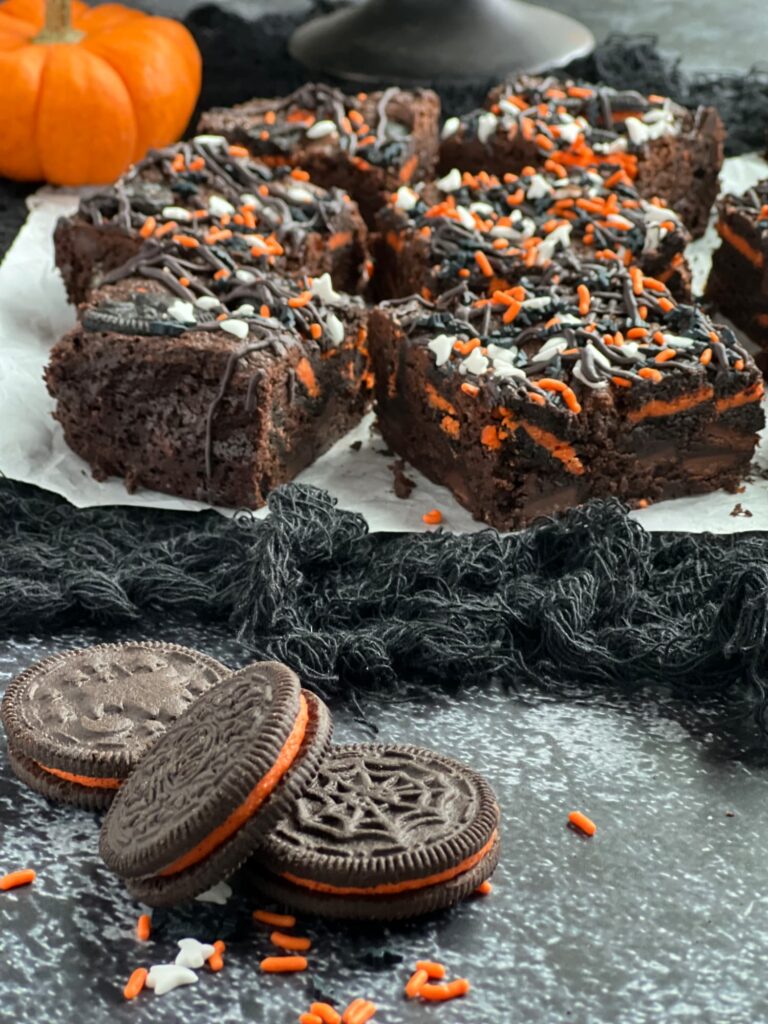 Dark Chocolate Halloween Oreo Cookie Brownies