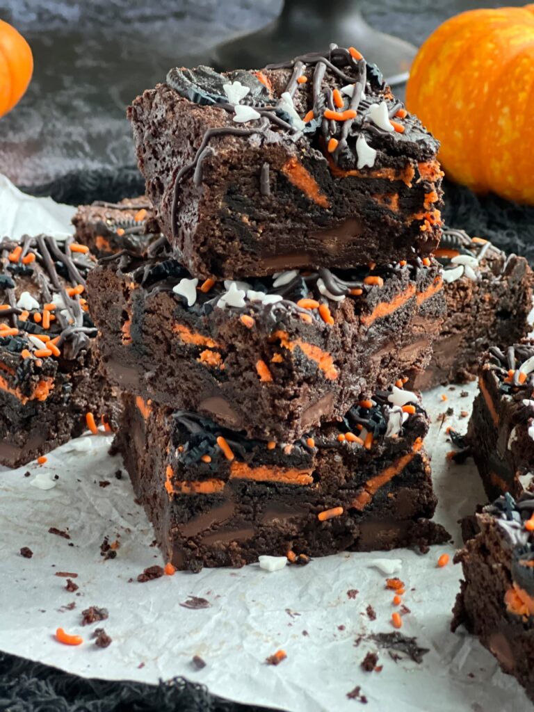 Halloween Oreo Brownies on a stack