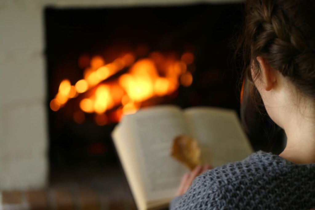 woman reading a book in an armchair, the quiet evening she was saving