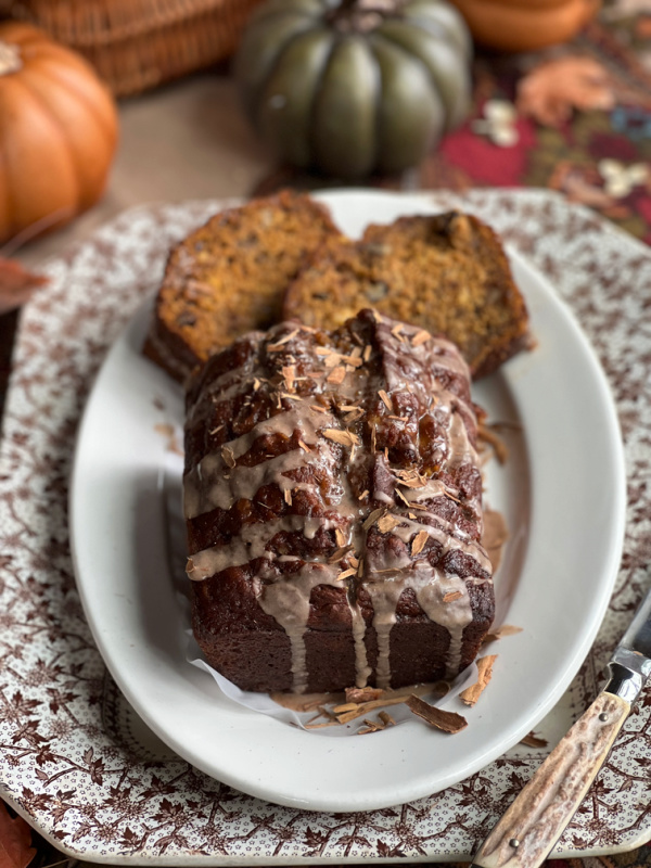 Pumpkin banana bread sliced.